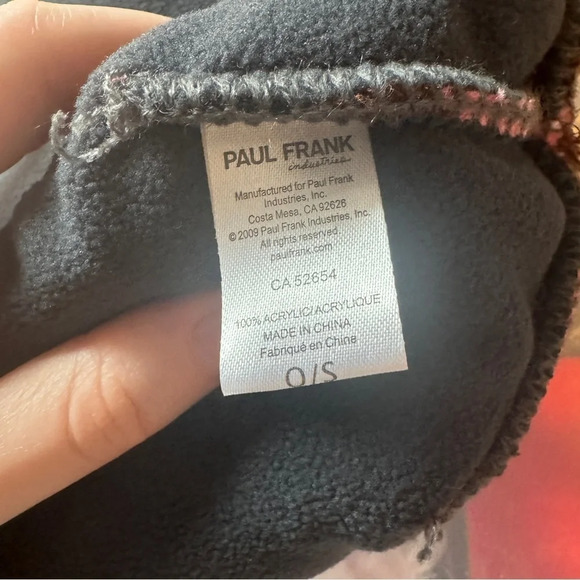 NWT RARE Y2K Paul Frank Kids Pink and Brown  Striped Beanie Hat Brim Pom Pom - Picture 8 of 9